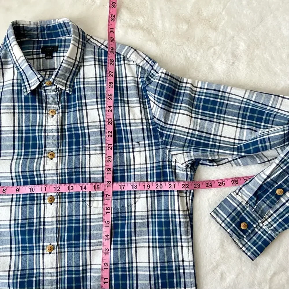 J. Crew Blue And White Plaid Button-Down Shirt Size Large